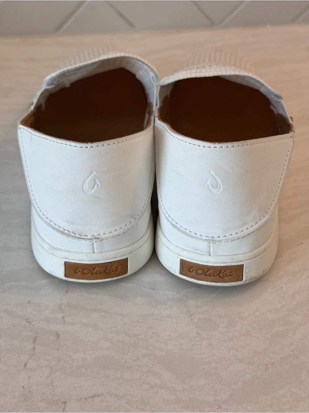 OluKai White Mesh Slip-On Loafers